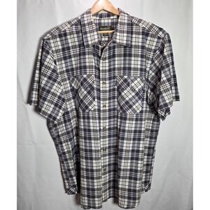 Eddie Bauer Men's Short Sleeve Blue Plaid Button Down Causal XL Shirt Outdoor
